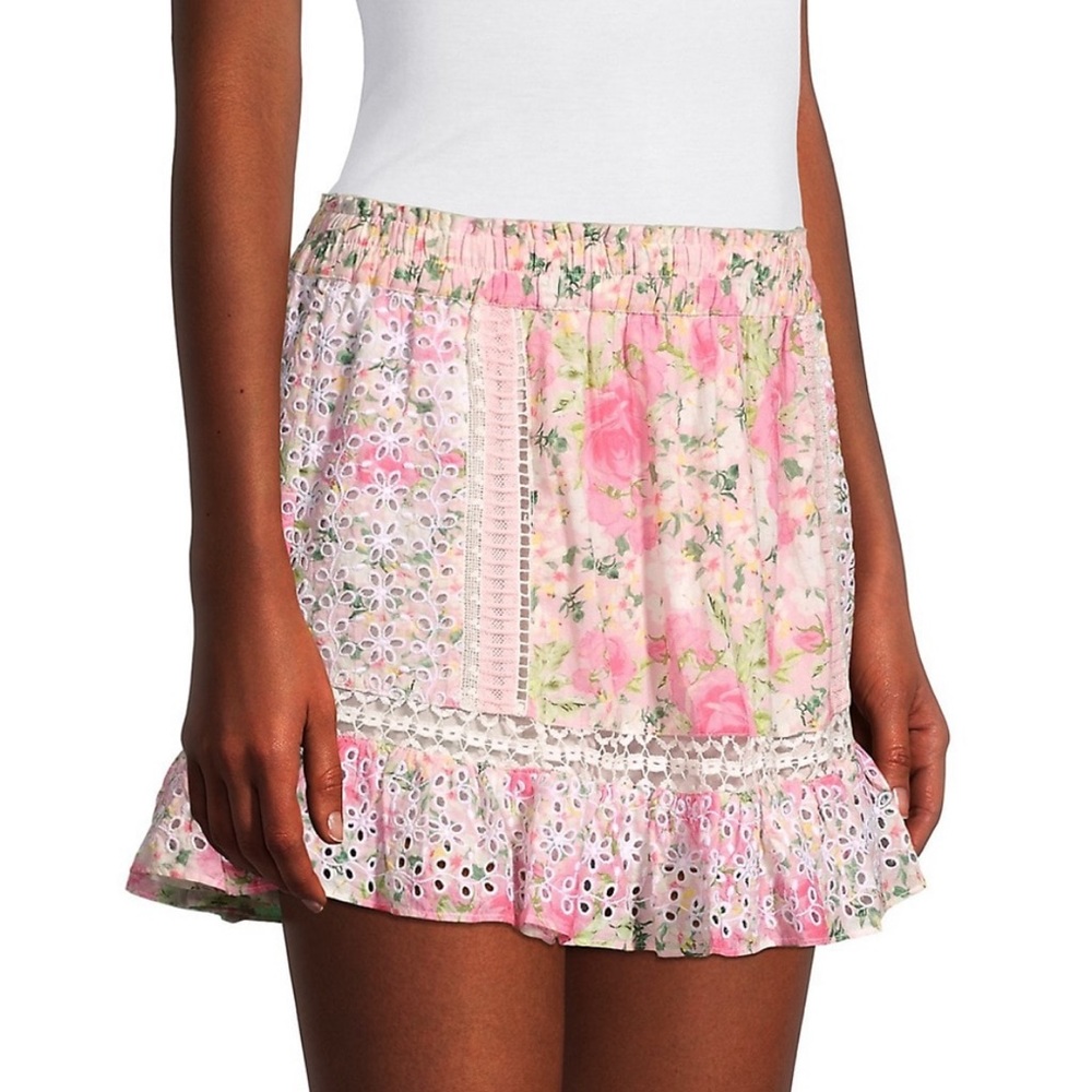 LOVESHACKFANCY Baydar Floral Eyelet Cotton Miniskirt